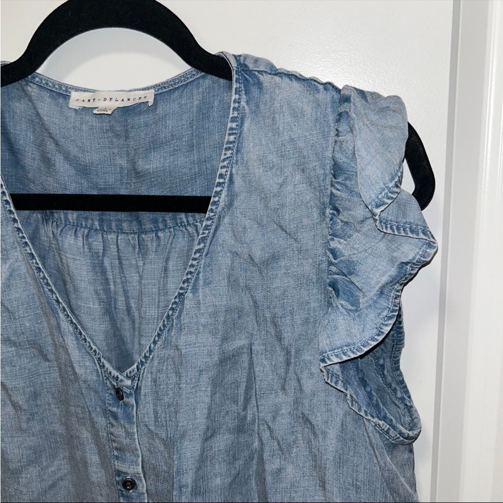 Jane and Delancey Light Blue Ruffled Blouse - Picture 2 of 7